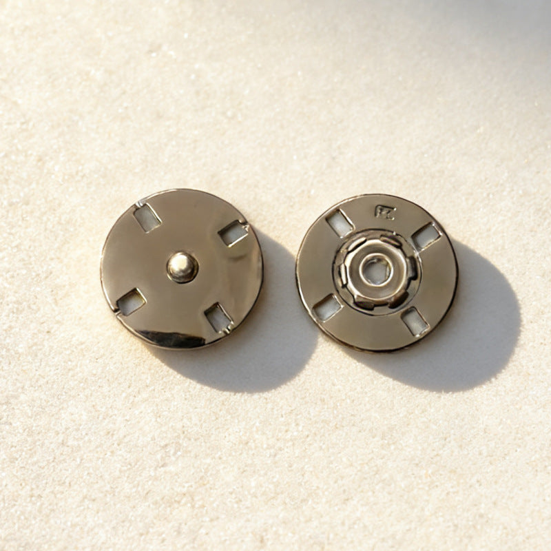 Round invisible metal snap buttons, gunmetal finish—stud side and socket side