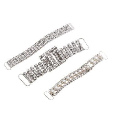 Swimwear chain clasps set: rhinestone bar, rhinestone linked bar, pearl linked bar