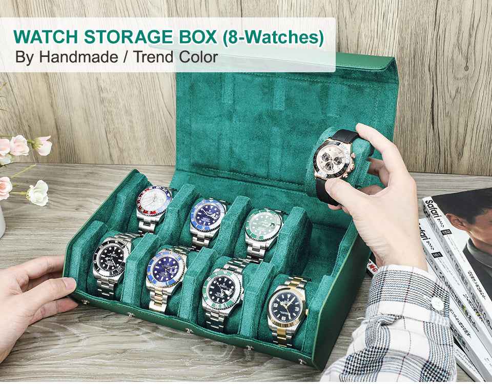 Genuine Leather Hexagon 8-Watches Roll Case
