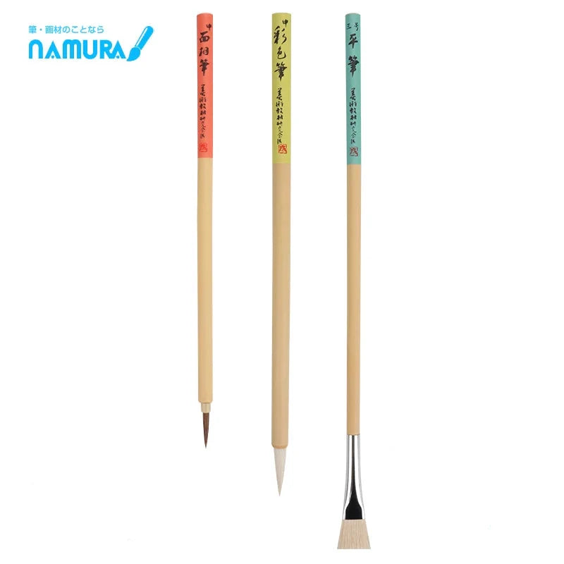 Namura Japanese Watercolour & Nihonga Painting Brush Set – 3-Piece Small / Medium / Large | Goat & Deer Hair Tip | Watercolour / Nihonga / Ink Wash | Japan Namura Set A