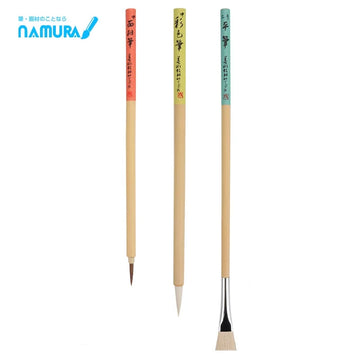 Namura Japanese Watercolour & Nihonga Painting Brush Set – 3-Piece Small / Medium / Large | Goat & Deer Hair Tip | Watercolour / Nihonga / Ink Wash | Japan Namura Set A
