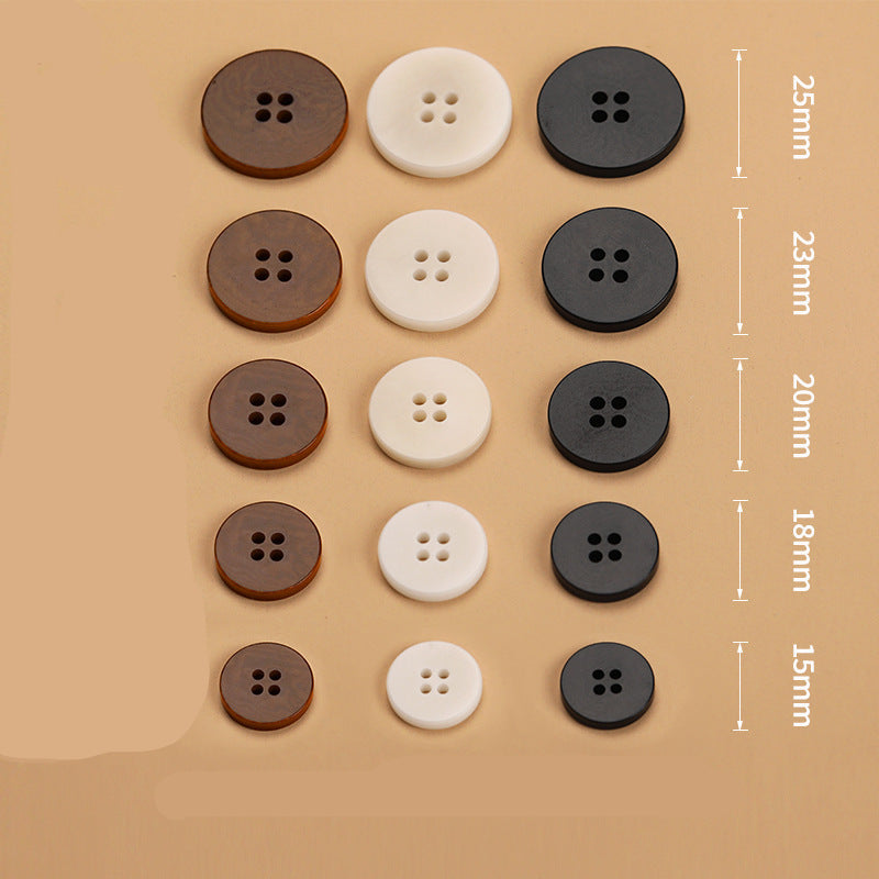 Assorted flat 4-hole buttons set of 20 in black, coffee, and beige
