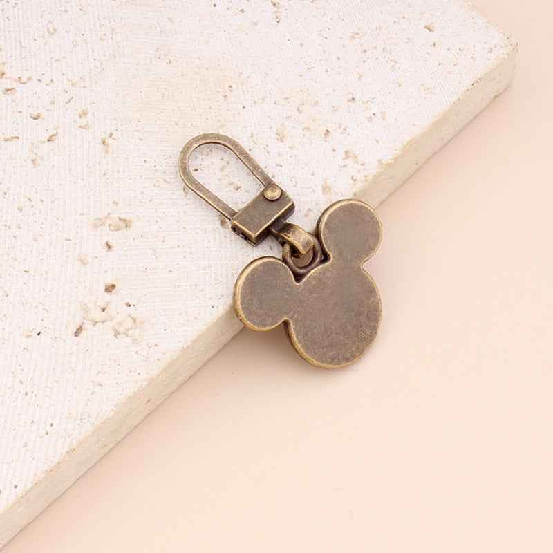 Bronze/gold bear charm zipper pull replacement with loop handle and metal clip