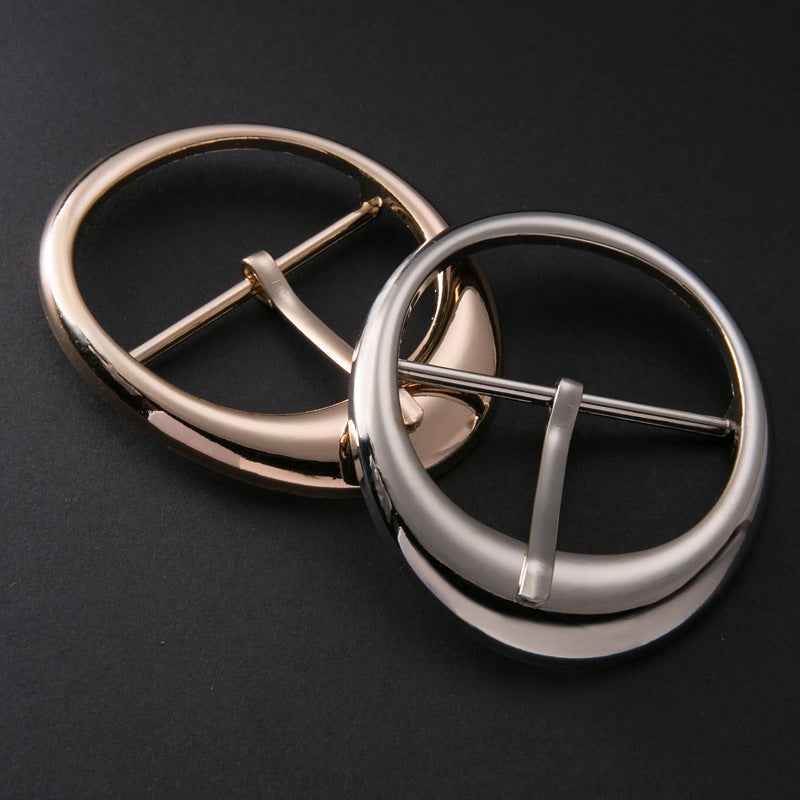 Oval 45mm coat belt buckle with pin, adjustable, gold and silver set