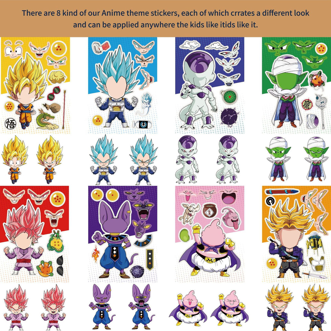 Make a Face Dragon Ball Q Anime Stickers for Kids 32 Sheets