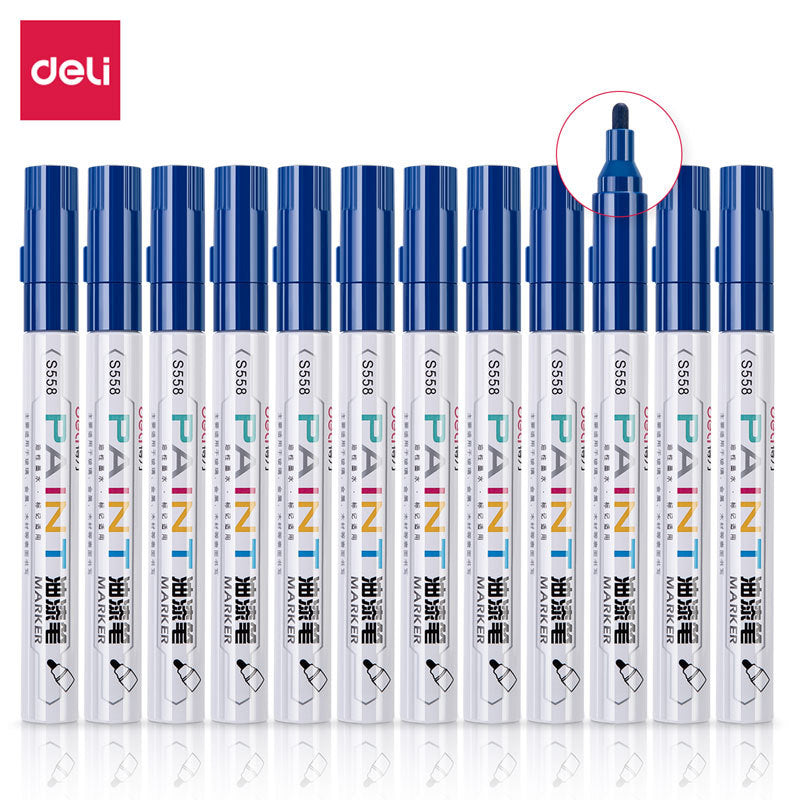 DELI 12pcs Paint Art Marker Pens Oil Based for Metal Rock Canvas Blue