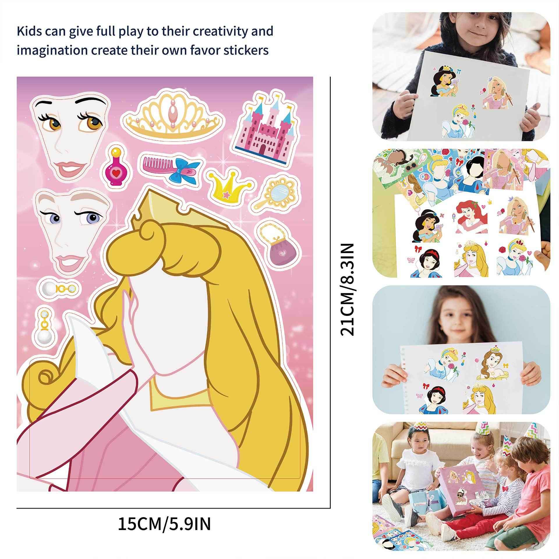 32Pcs Cartoon Princess Make a Face Stickers for Kids Girls