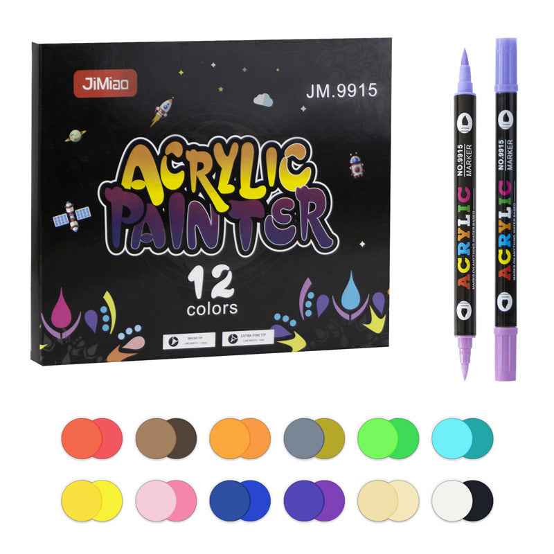 12/24/36 Colors Acrylic Paint Pens,Dual Brush Tip & Two Colors 12 PCS