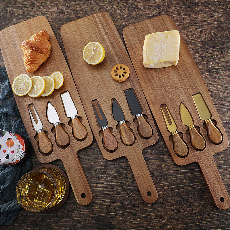Acacia Wood Cheese Board Set | 3-Piece Knife & Fork Kit