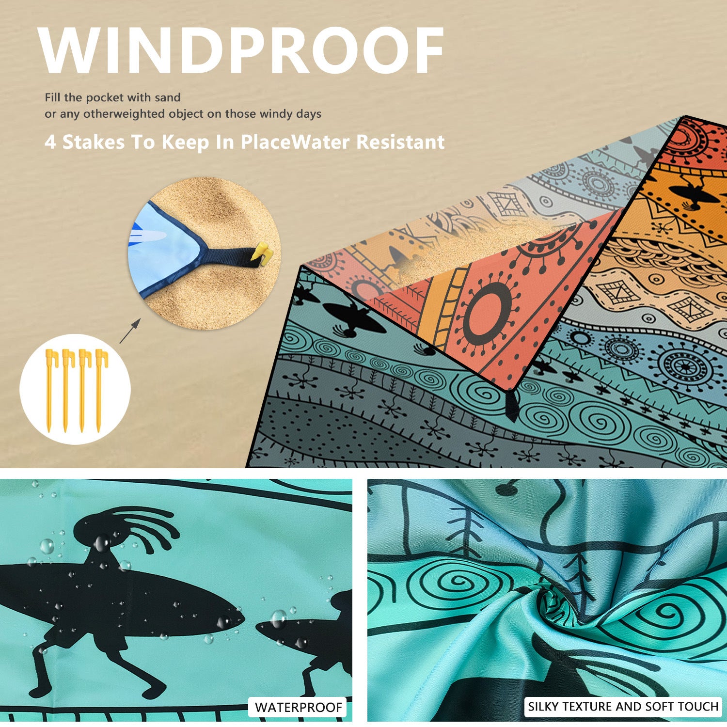 Bohemian Beach Mat & Outdoor Picnic Blanket – Waterproof 220 x 180cm