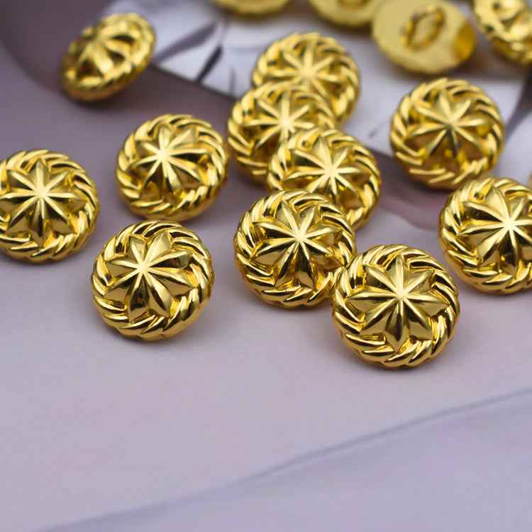 10mm pearl shirt buttons with gold-tone starburst domes and sculpted textured pearl caps