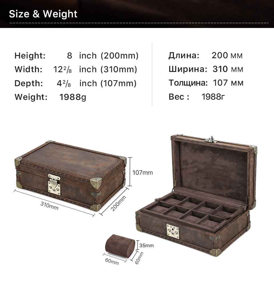 Luxury Handcrafted Genuine Leather Wooden 8-Piece Watch Box