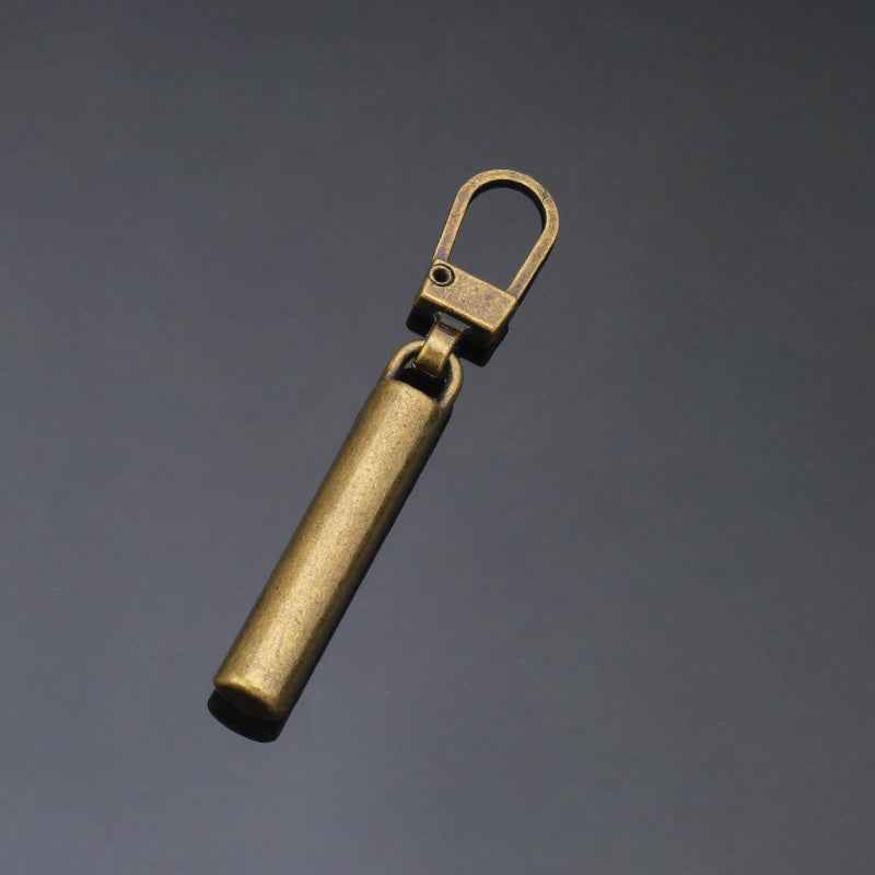 Antique-bronze slim detachable metal zipper pull, 50x6mm, with loop handle