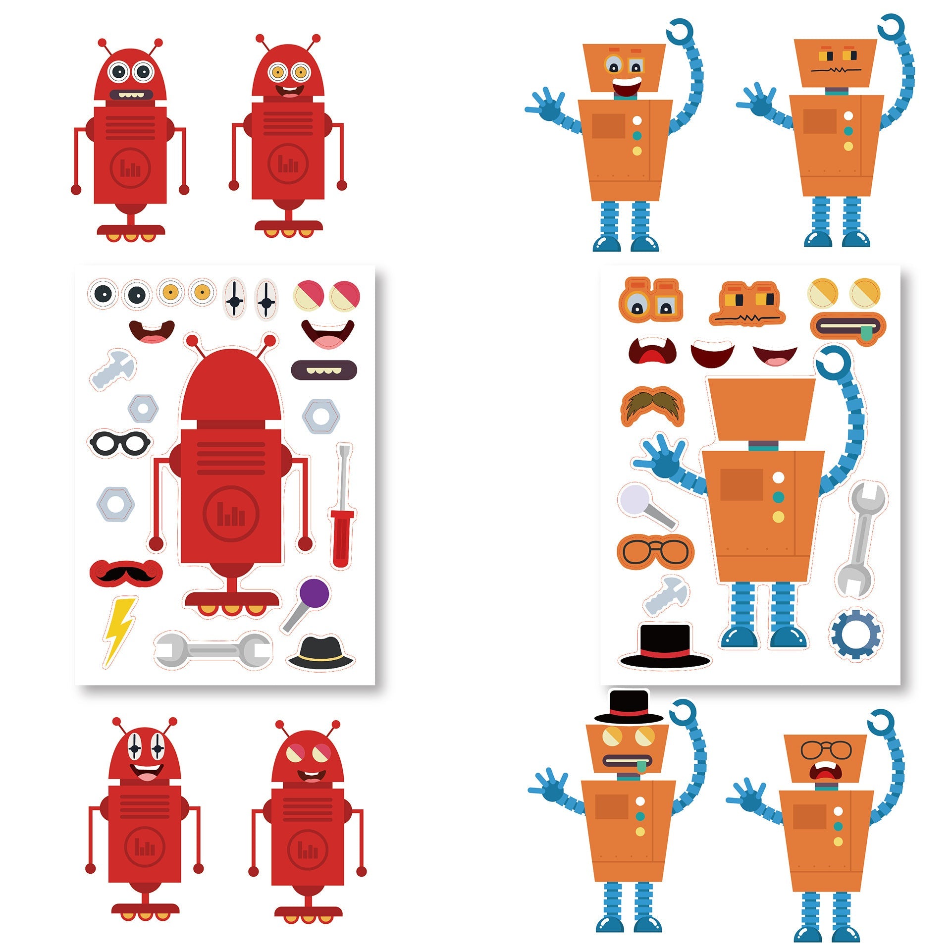 Make a Face Robot Stickers for Kids 24 Sheets