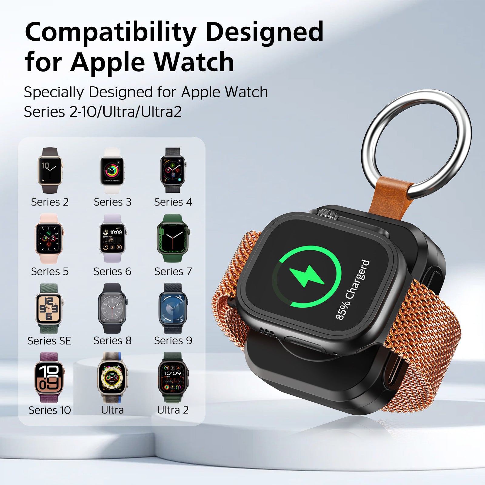 Portable Apple Watch Magnetic Wireless Charger with Keyring