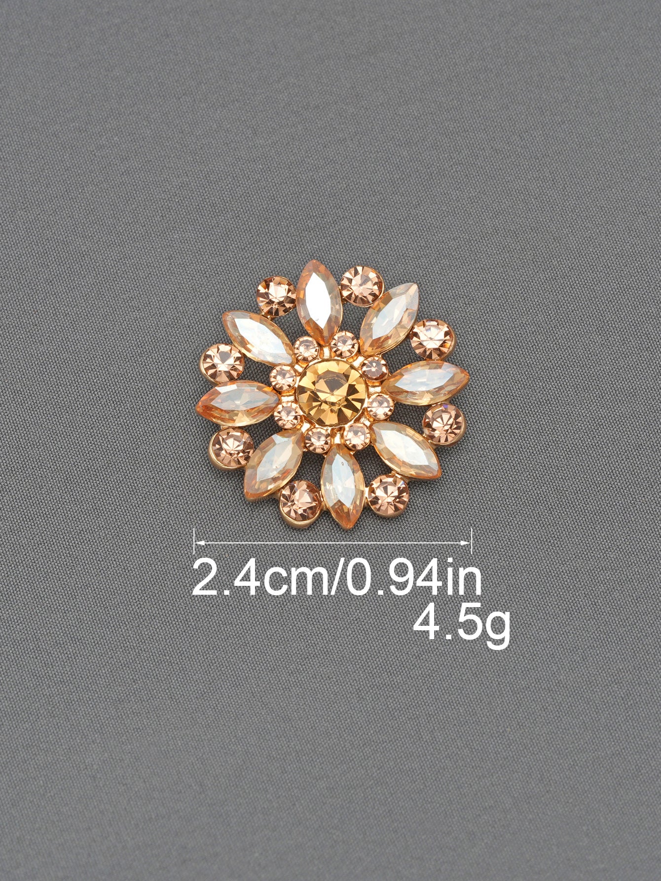 Champagne crystal flower shank button with gold rhinestones, 2.4cm wide