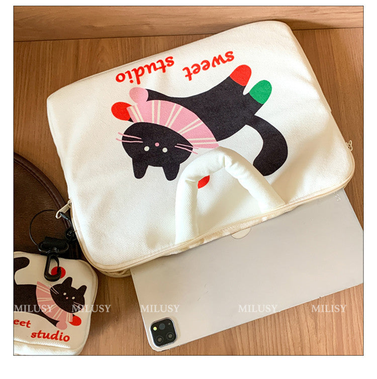 White Cat Laptop Sleeve 11-14 inch Bag + Pouch 2-Piece Set