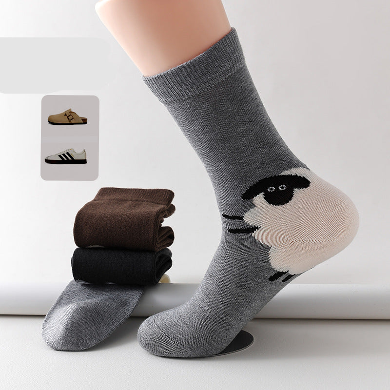 Wool Cartoon Thick Crew Socks | Women's Mid-Calf Warm Socks | 3-Pack