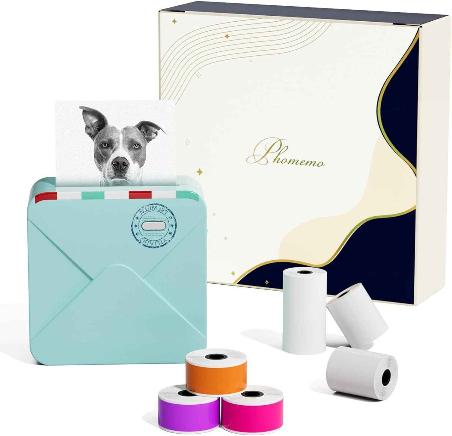 Phomemo M02S HD Bluetooth Thermal Photo Printer with 6 Roll Paper Cyan