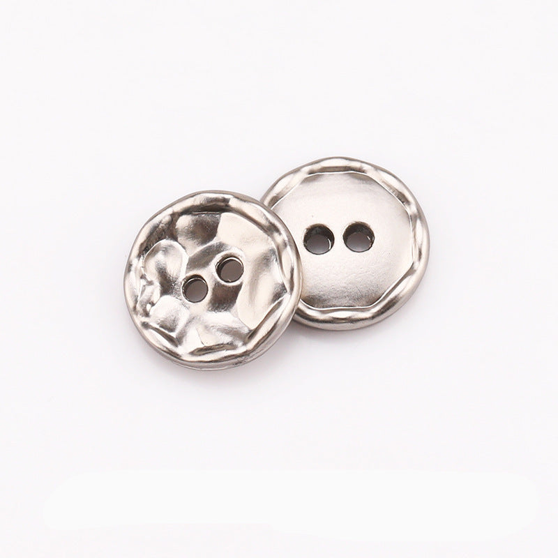 Round 2-hole metal buttons, matte silver, 11mm, front pair with two holes