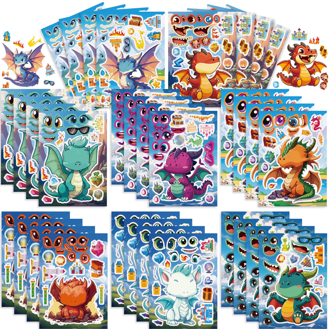 Make a Face Cartoon Charizard DIY Stickers for Kids 24 Sheets