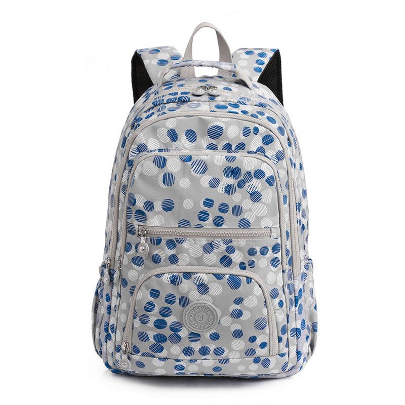 55L Lightweight Water-Resistant Backpack Outdoor Travel Bag Blue White Dots