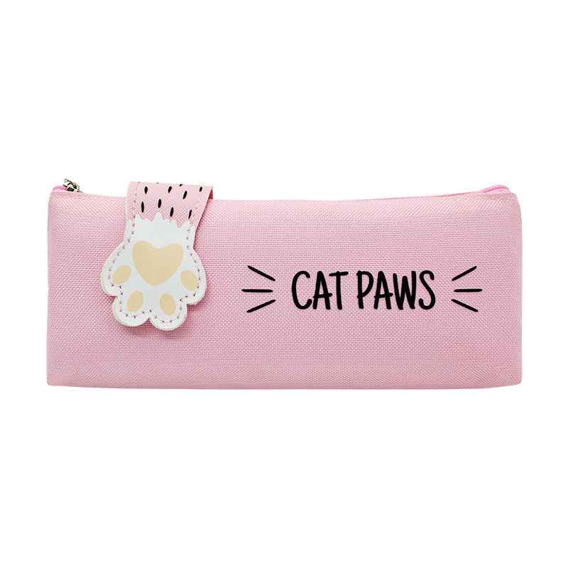 Cute Cat Paw Canvas Pencil Case Student Pen Bag Organizer Pink