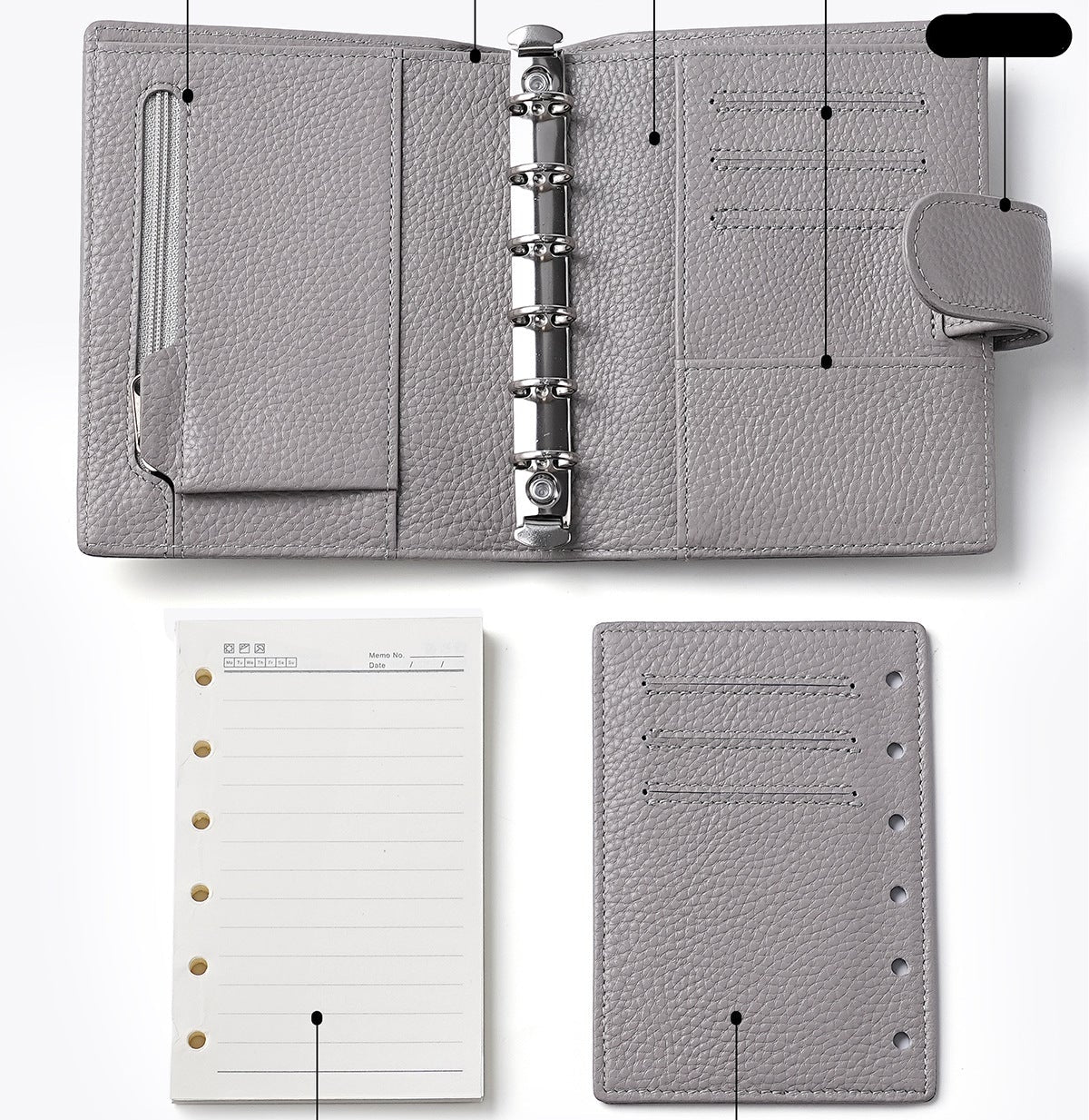 A7 Leather Pocket Notebook Wallet 6-Ring Binder Card,Cash & Coin Slots
