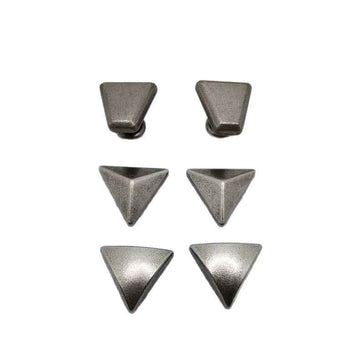 Vintage triangle rivet studs, antique zinc alloy silver (11mm) — front faces