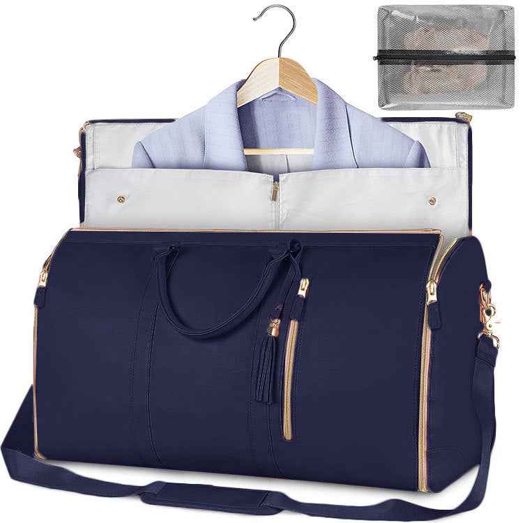 Large PU Leather Foldable Garment Duffle Travel Bag with Shoe Pouch Black