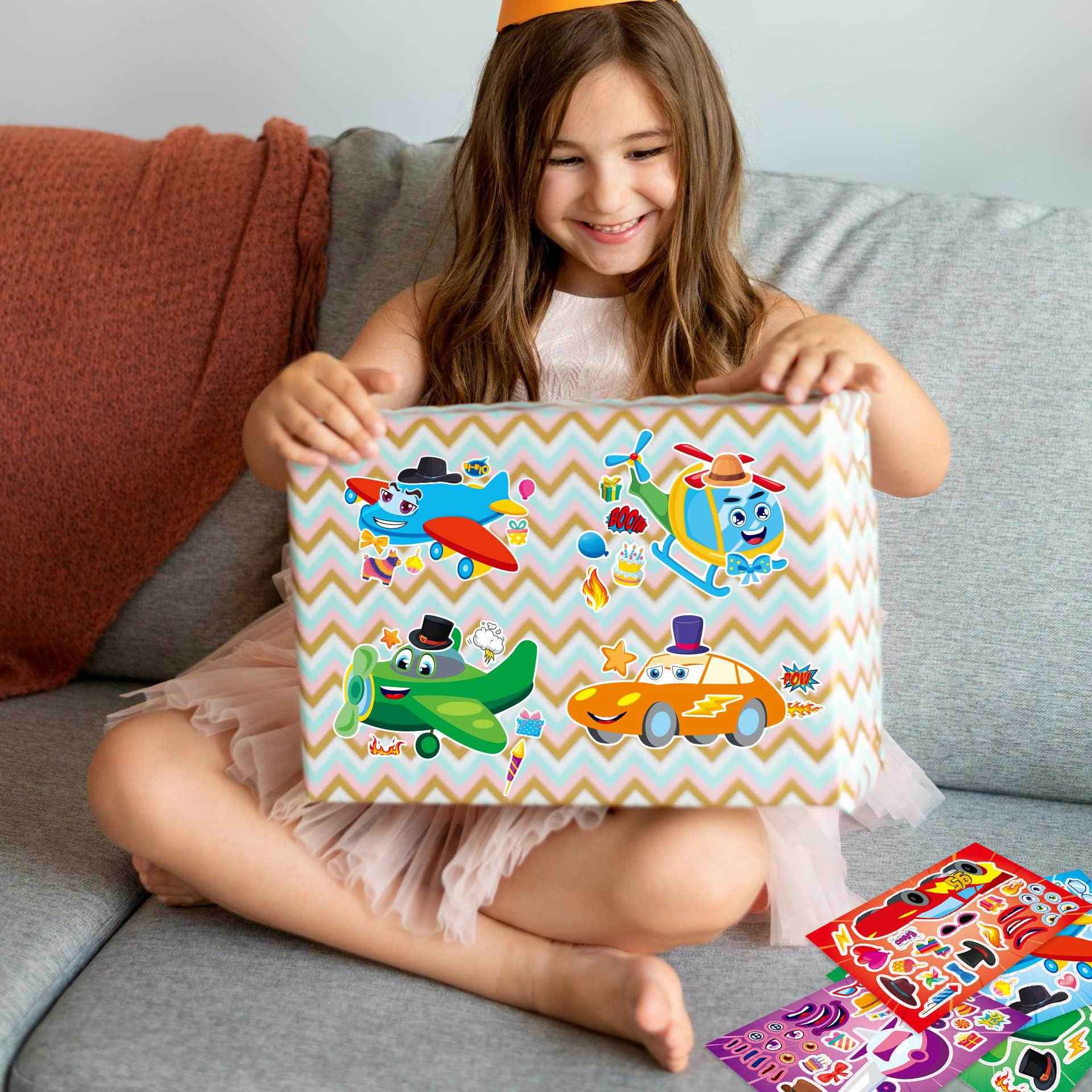 Make a Face Cartoon Race Car and Airplane Stickers for Kids 24 Sheets