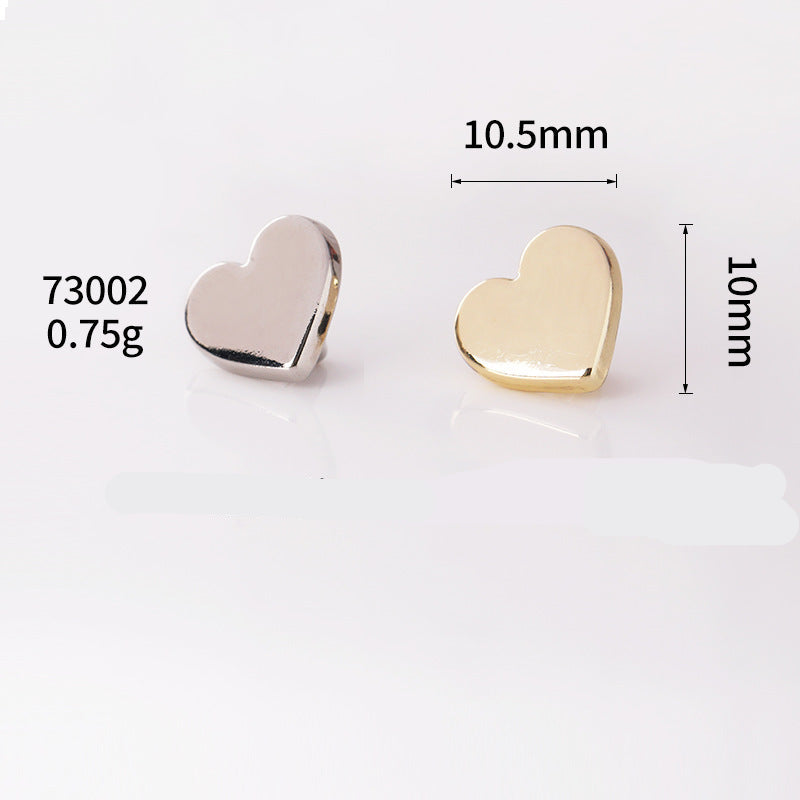 Heart-shaped metal shank buttons: 10.5mm, light gold and nickel silver set