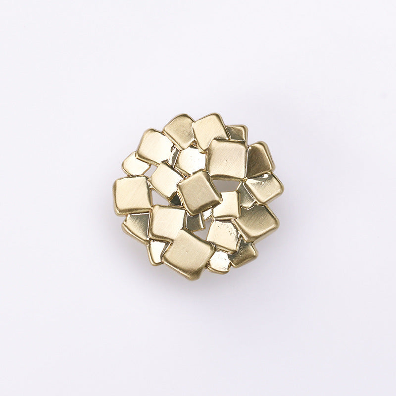 Set of square metal shank buttons, light gold and nickel silver, clustered layout