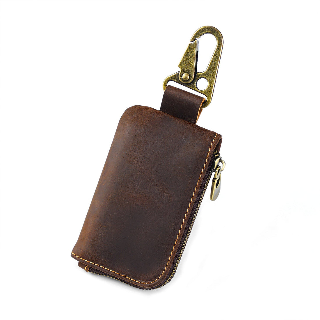 Leather Mini Coin Pouch with Keychain - Men's Belt Clip Zipper Pouch Black