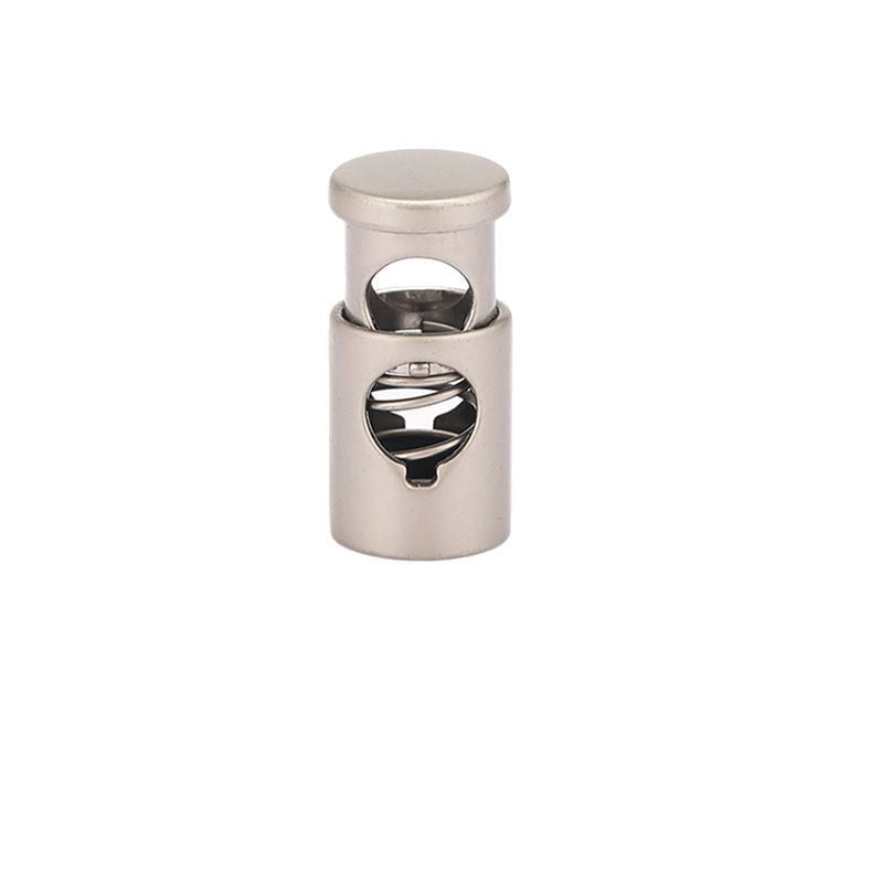 Metal spring drawstring cord stopper, single-hole flat cylinder, silver tone