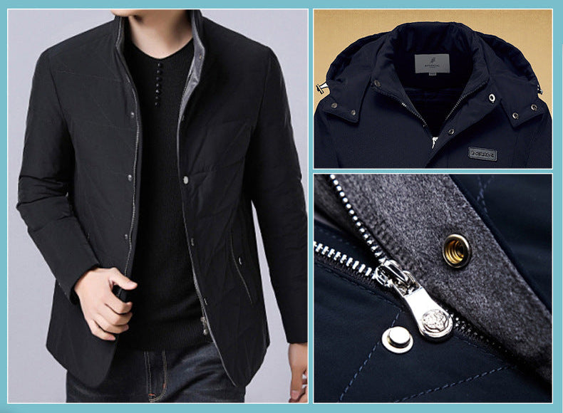603 curved metal snap buttons installed on a down jacket front, black and gold