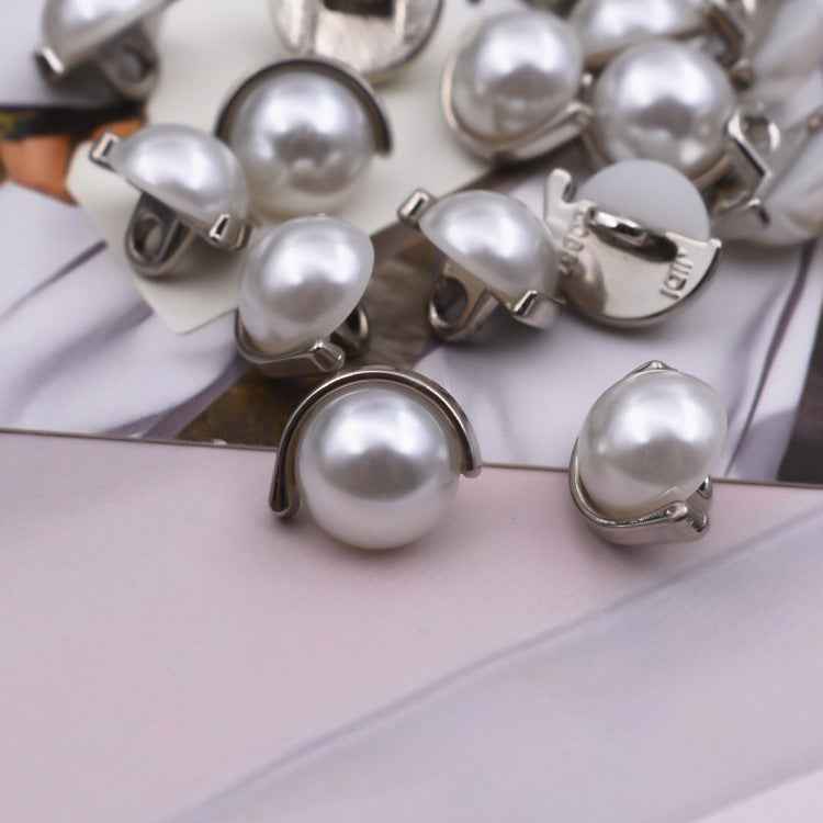 10mm pearl shirt buttons with white pearl domes and silver-tone hinged backs