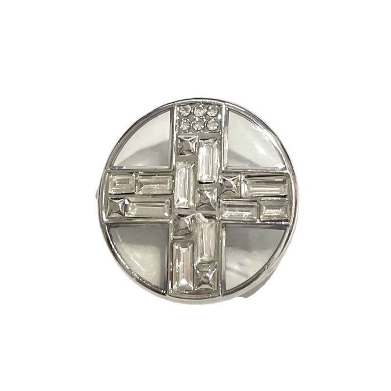 Silver cross crystal rhinestone button with metal shank, round face