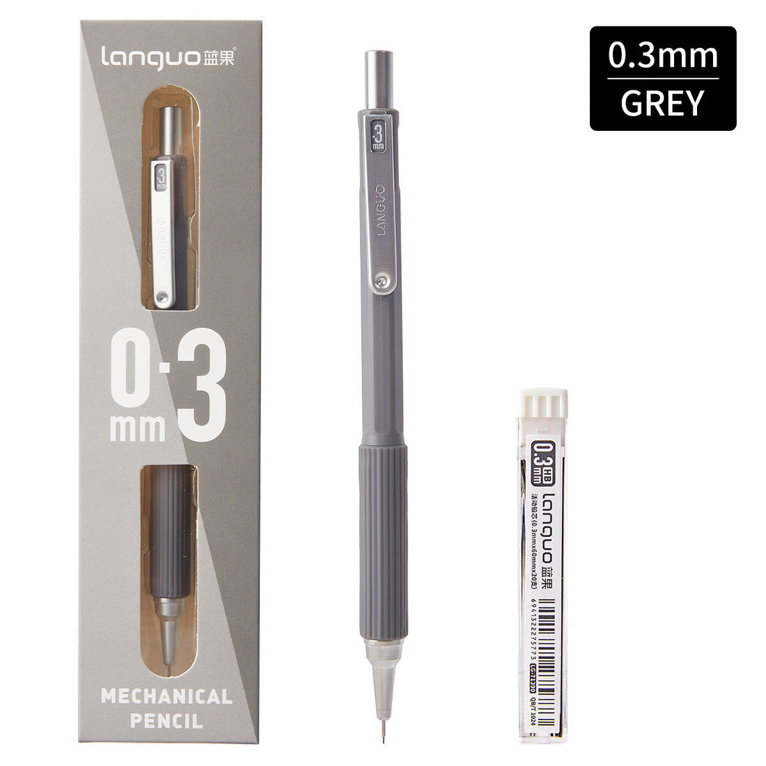 Low-Center Gravity Metal Mechanical Pencil with Leads Set 0.3mm/0.5mm Grey 0.5mm