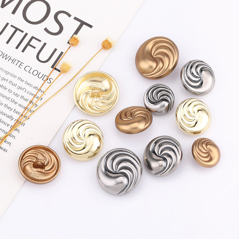 Set of 20 spiral textured round metal shank buttons in mixed silver and gold tones