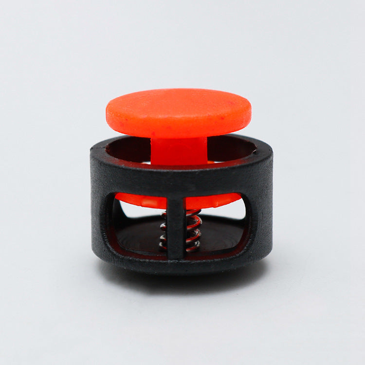 17mm Schnurstopper mit Feder, roter Knopf im schwarzen Kunststoffgehäuse