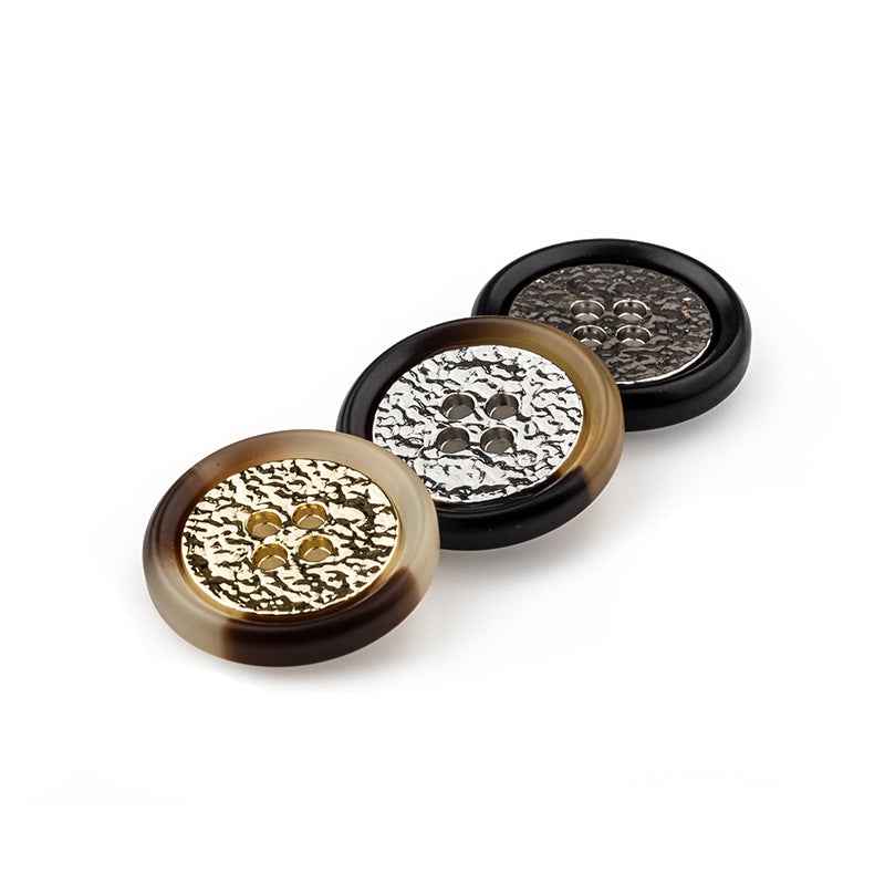 Round 4-hole resin-metal combo buttons, beige, brown and black set (multiple pieces)