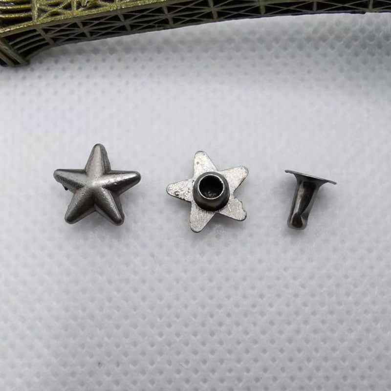 Punk studs set: star studs with black center and a conical spike stud