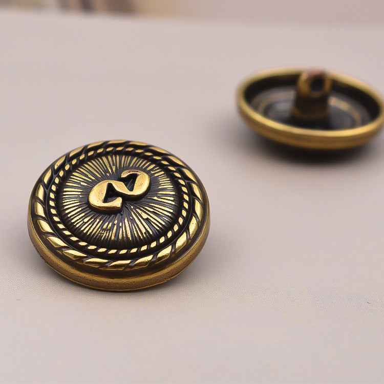 Silver S monogram metal shank button, vintage style, 15/18/23mm, 4-hole