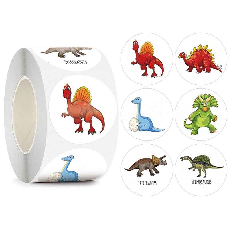 1500pcs Cartoon Dinosaur Stickers 3 Rolls,1 inch