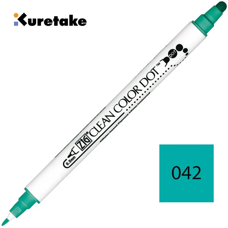 Kuretake ZIG Clean Color Dot TC-6100 – 2-Pack | Dual-Tip Dot & Brush Watercolour Marker | Journal / Illustration / Hand-Lettering | Japan Kuretake 042 Sea Green