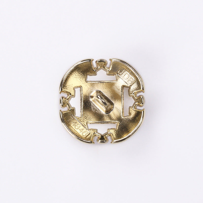 Letter M button, gold metal back with shank posts