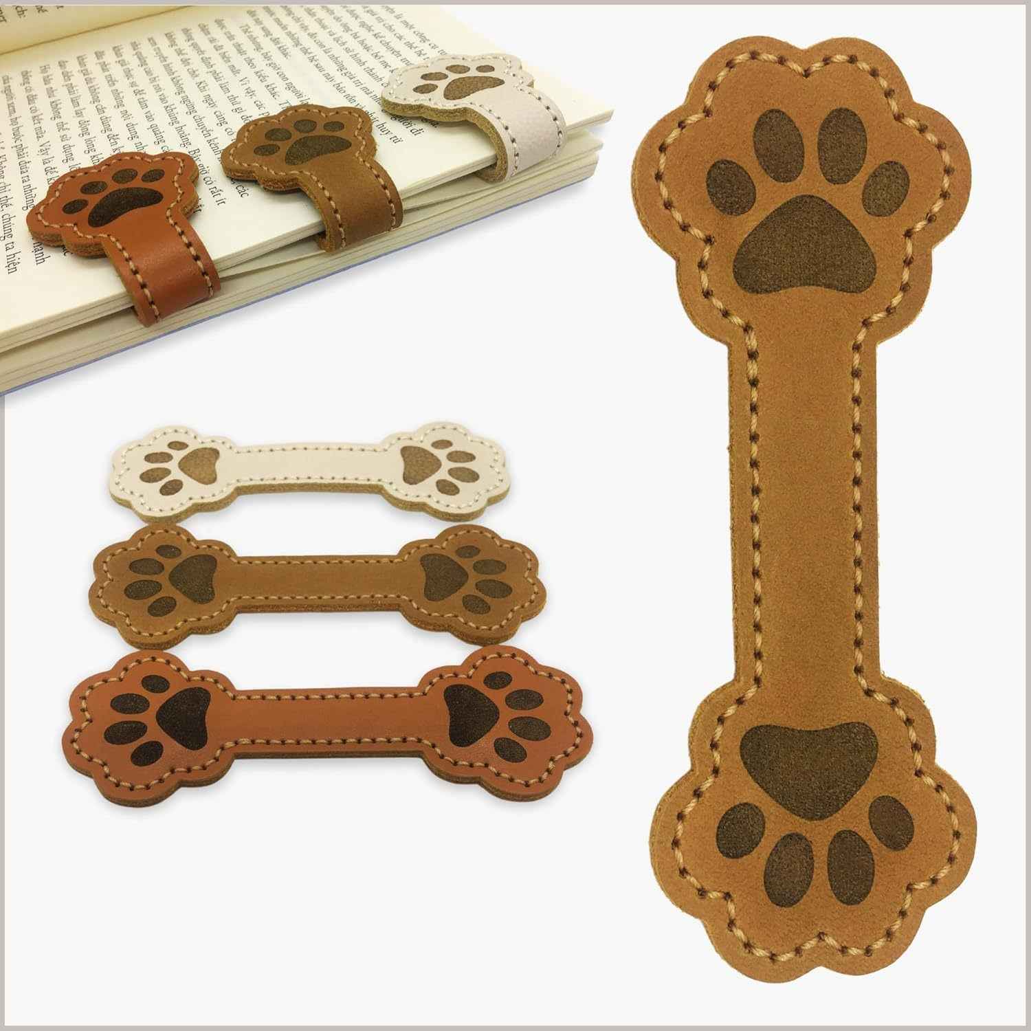 3PCS Paw Shaped Magnetic Leather Bookmarks for Pet Lovers