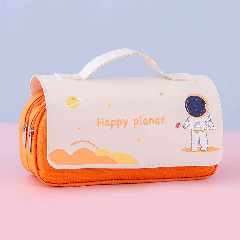 Cartoon Astronaut Pencil Case Pen Bag for School Orange