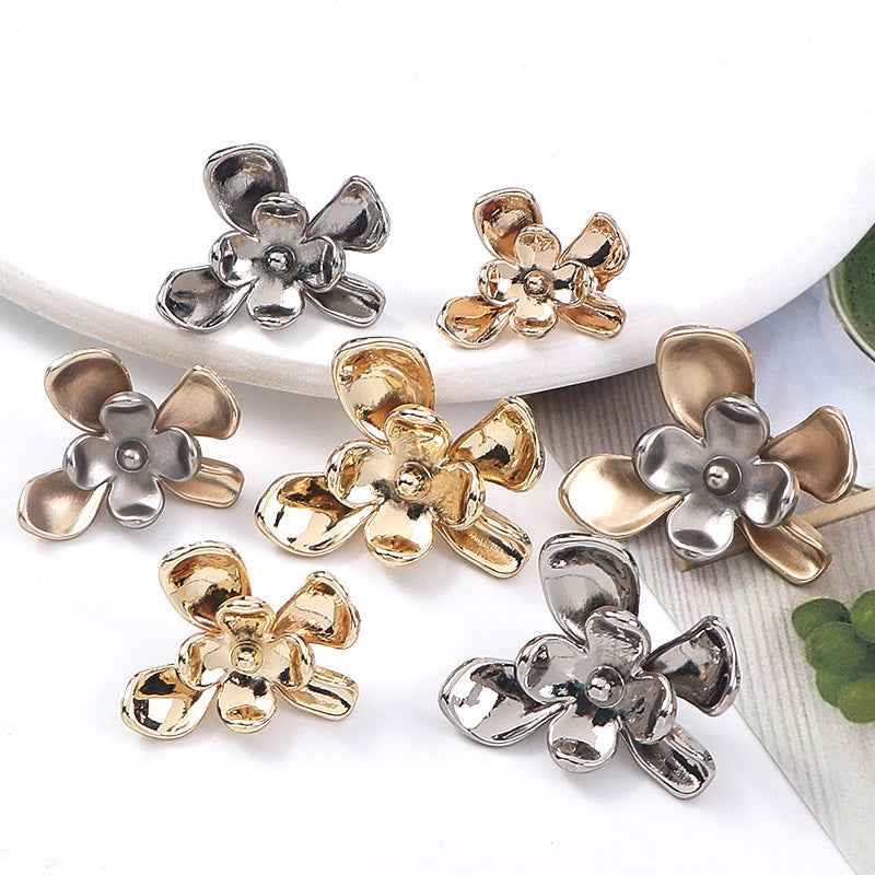 Floral metal shank buttons set—silver, gold, and bronze flower designs